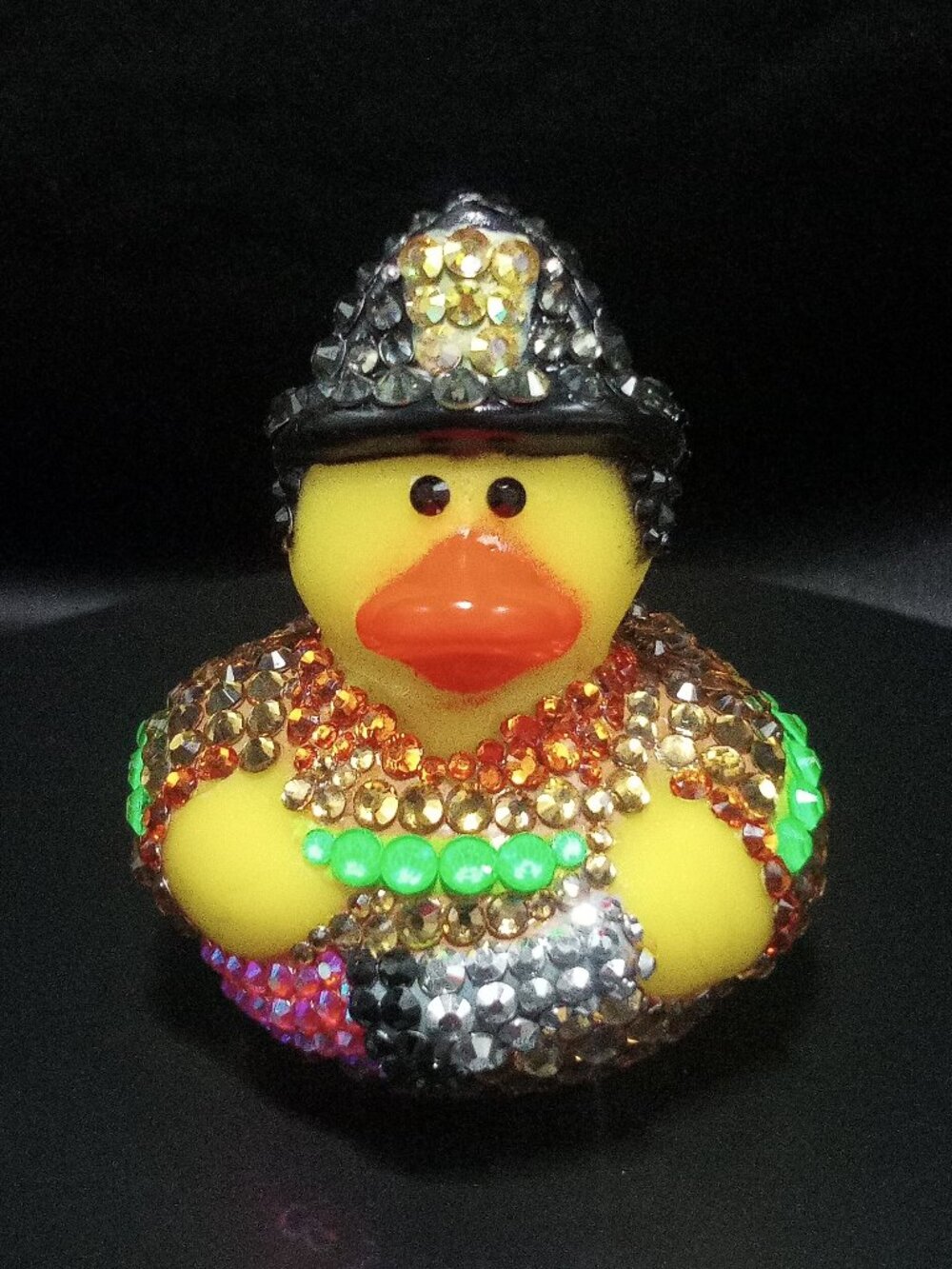 Bedazzled Firefighter Rubber Duck, Bling Fireman, Sparkly Rescue Collectible
